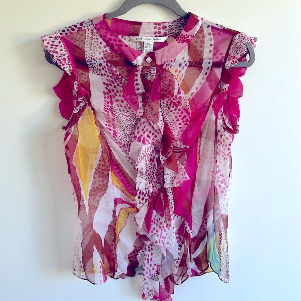 Diane Von Furstenberg Pink and Yellow Blouse